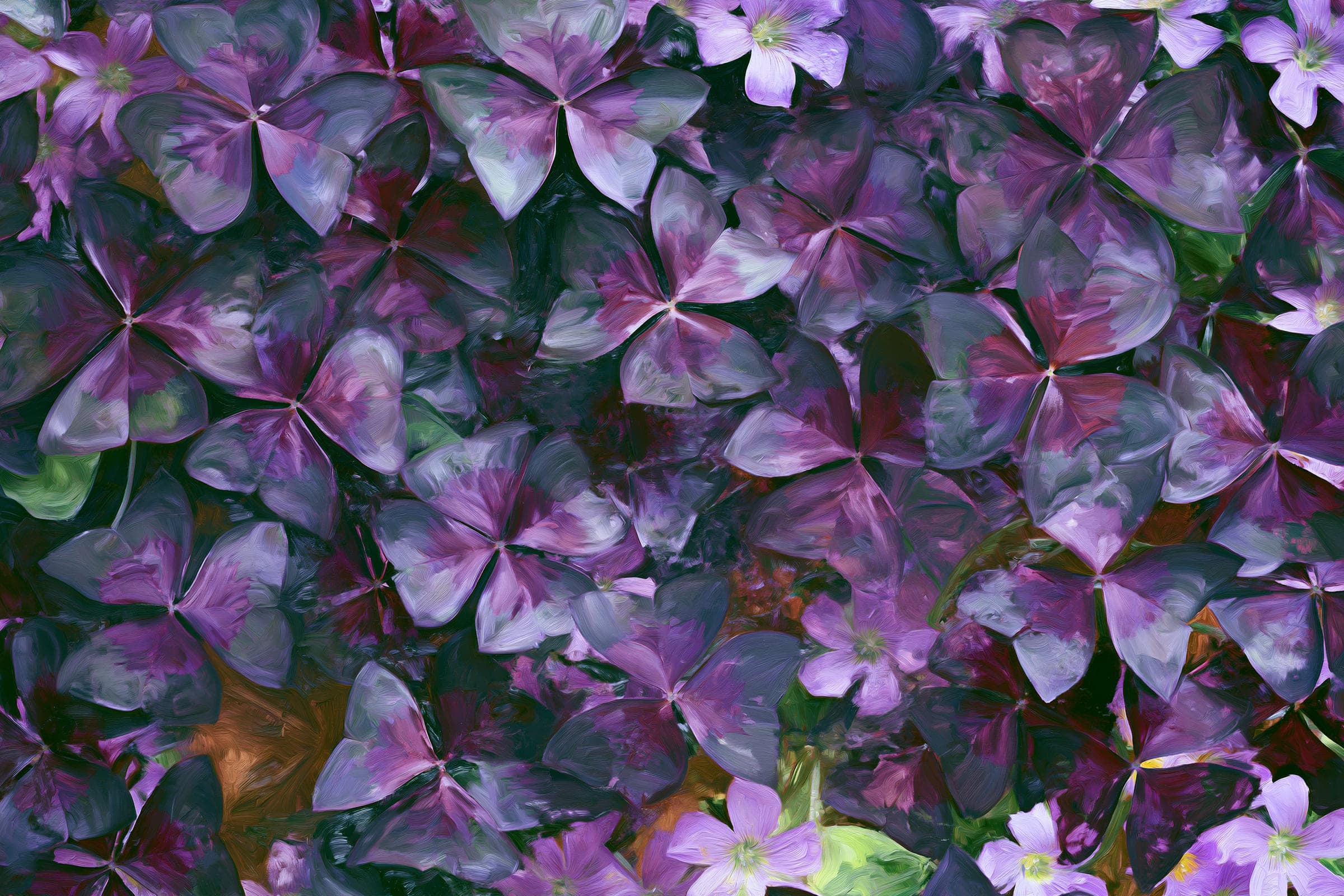 A painting of oxalis leaves in deep purple