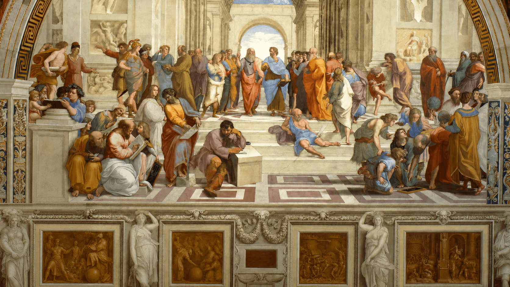 Raphael's School of Athens, the philosophers of antiquity in debate